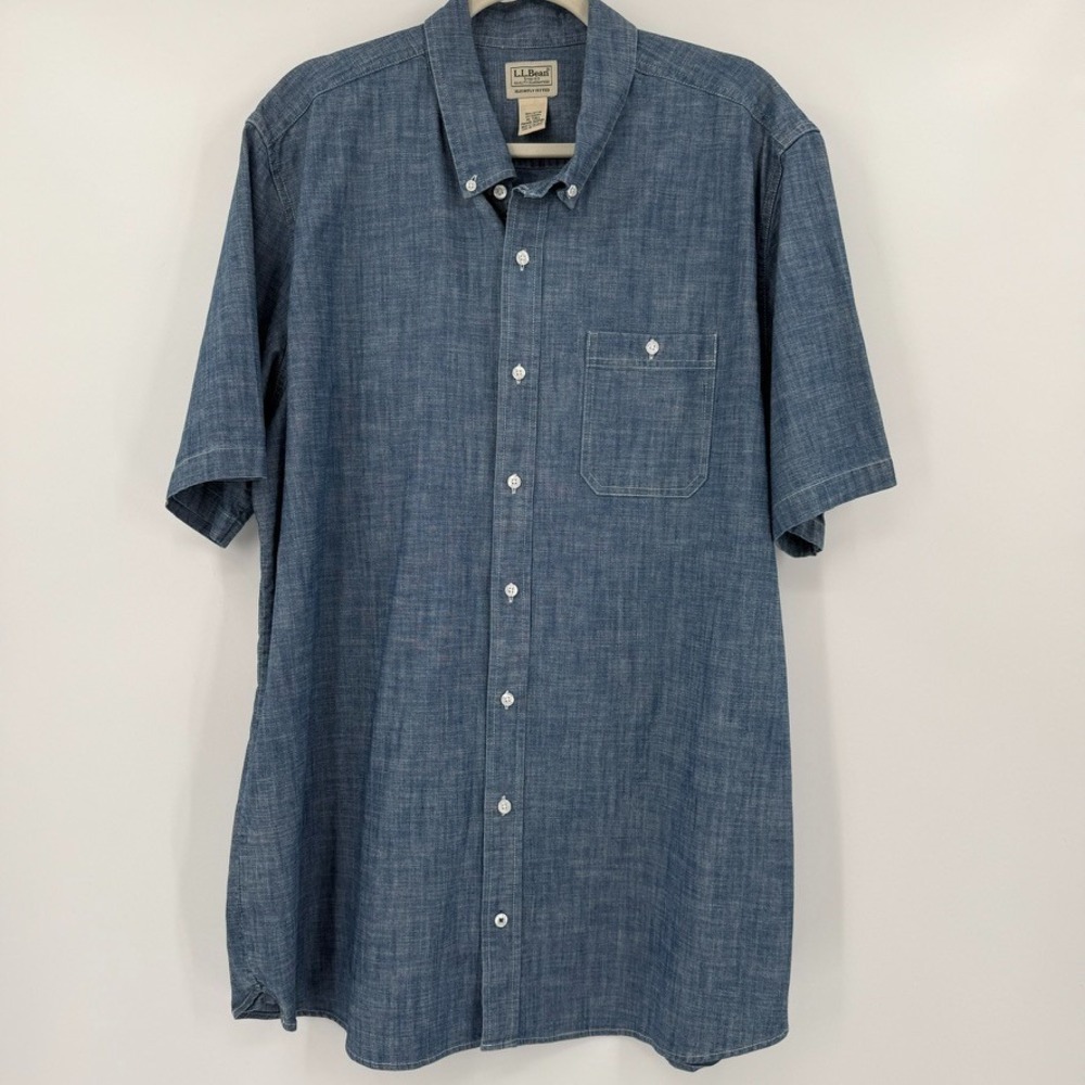 LL Bean Shirt Men's XLT Chambray Short-Sleeve Durable Quality‎ Workwear Outdoors